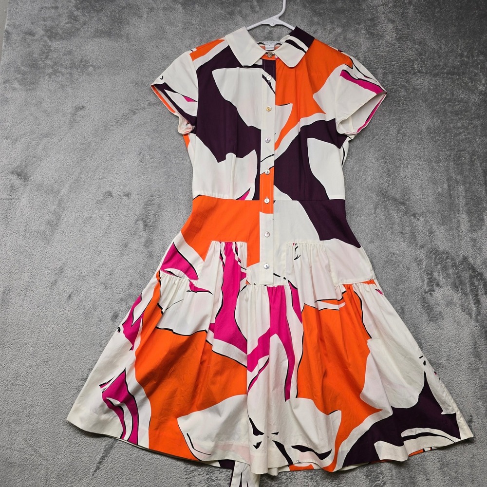 Diane Von Furstenberg DVF Floral Shirt Dress Size 2 Multi-Color Scarlet Abstract